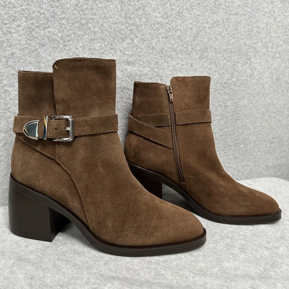 Steve Madden Malenia Suede Buckle Block Heel Ankle Boots‎ Brown Women's 9.5M NEW